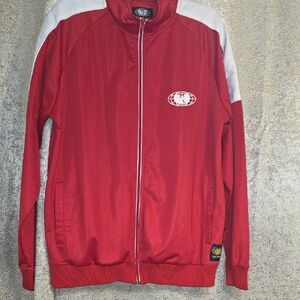 WU WEAR Red Track Jacket with White Accents Size XL